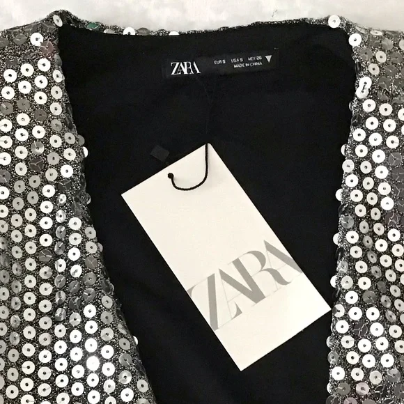 ZARA Draped Silver Sequin Dress - Picture 14 of 16